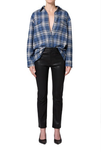 Citizens of Humanity Vintage Long Button Up Shirt in Marina Plaid, front view