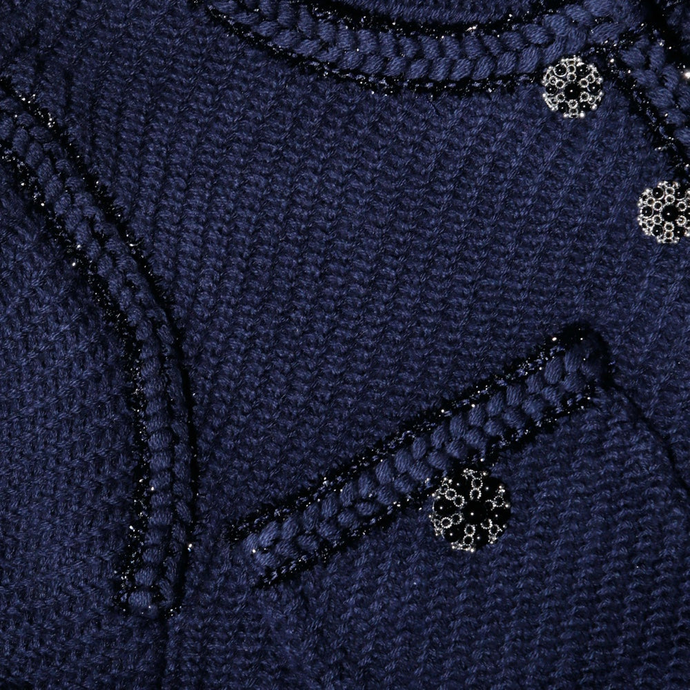 Self Portrait Navy Knit Cropped Cardigan