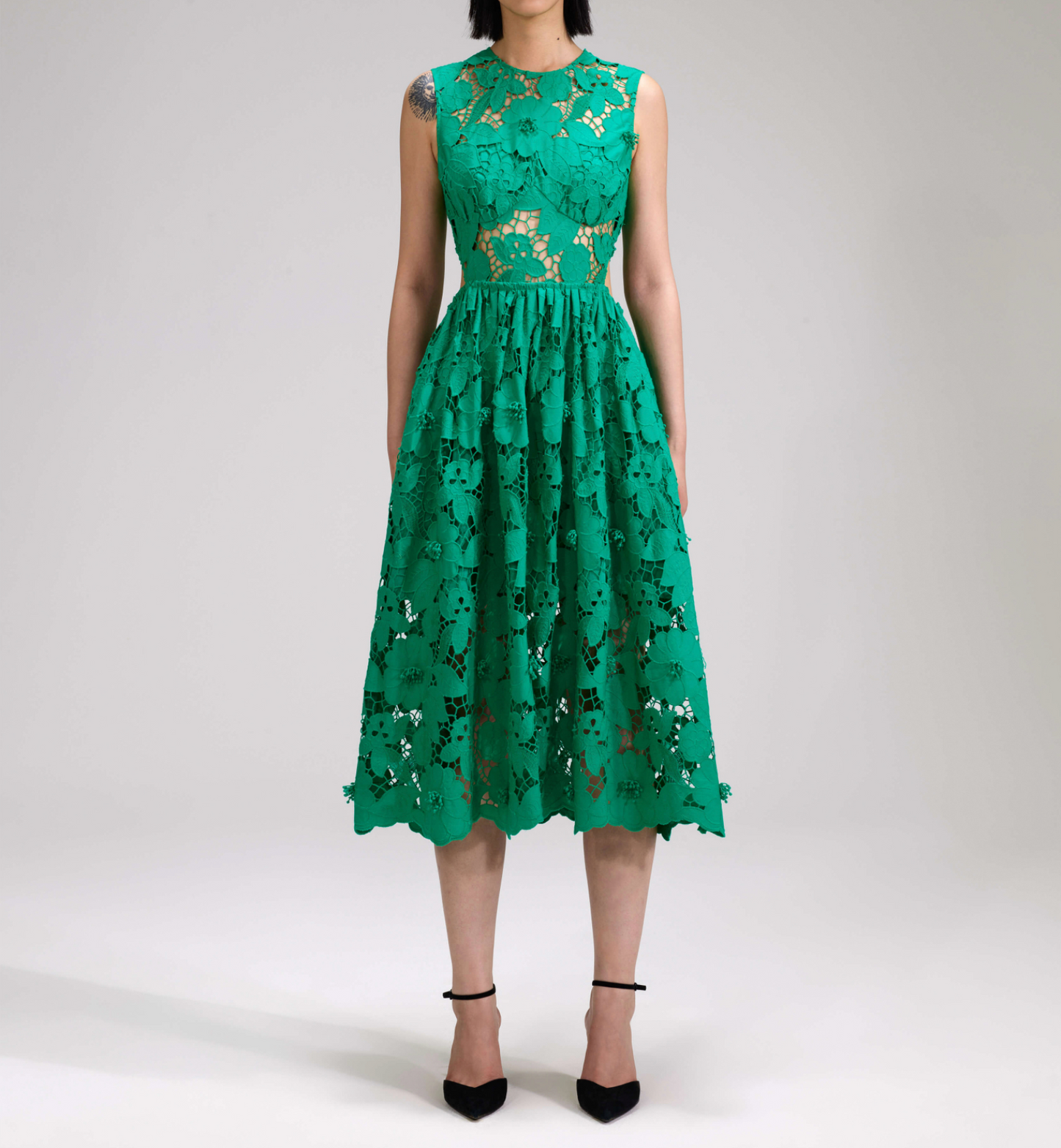 Self-portrait Green 3D Lace Midi Dress