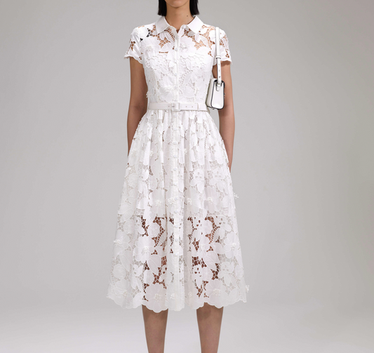 Self-Portrait White 3D Lace Midi Dress