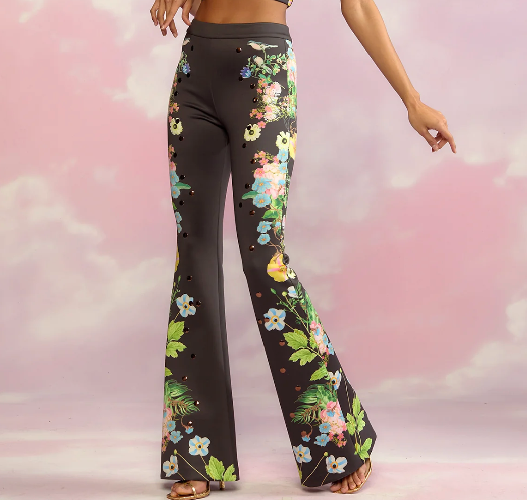 Pink Slim Fit Flared Trousers – Malliny