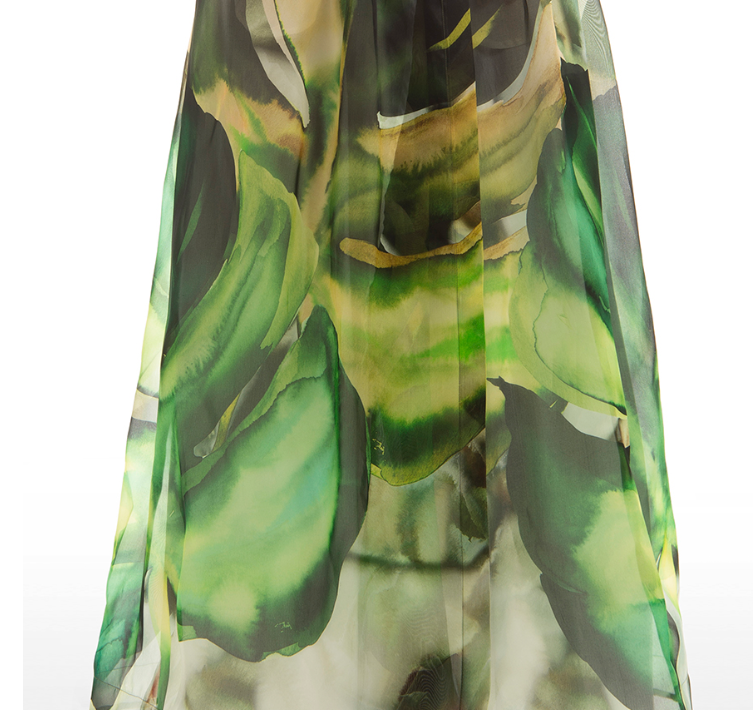 Sara Roka Jinny Green Leaf Print Gown