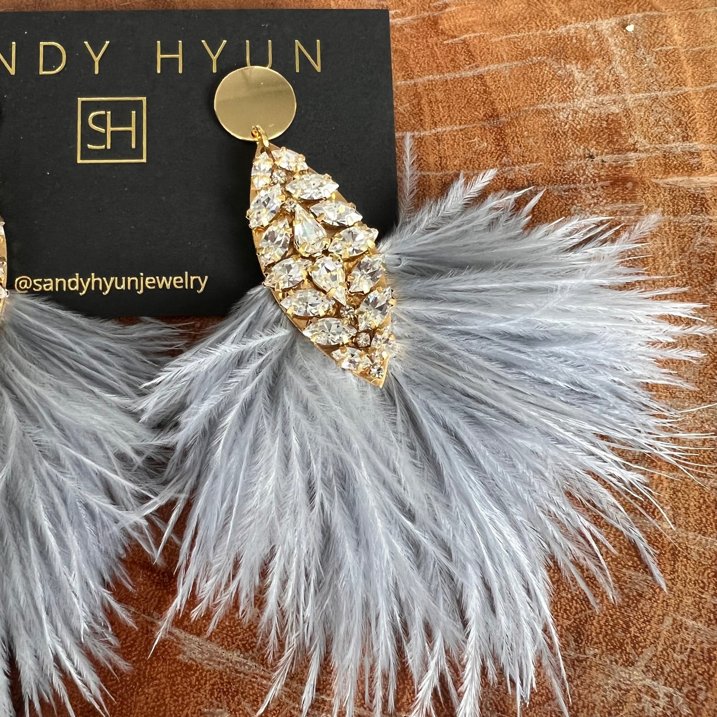 Sandy Hyun Big Feather Crystal Drops