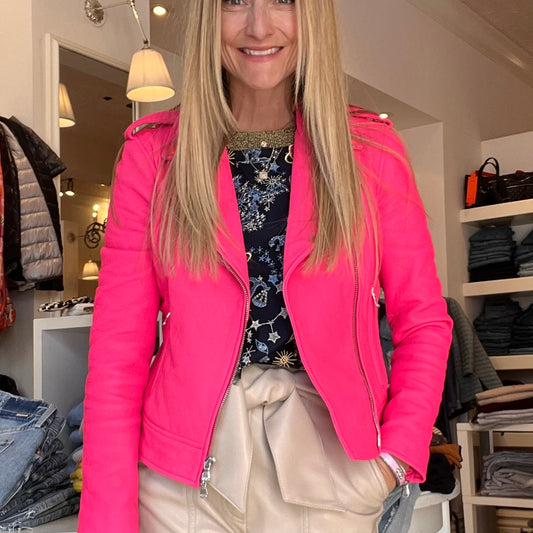 L'Agence Neon Pink Biker Jacket