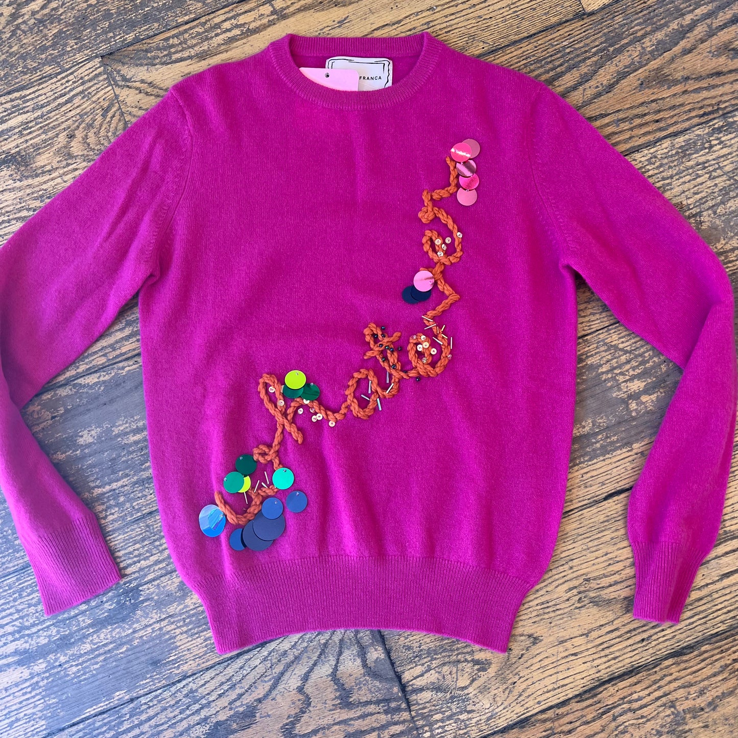 LF "whatever" Beaded Fuchsia Sweater