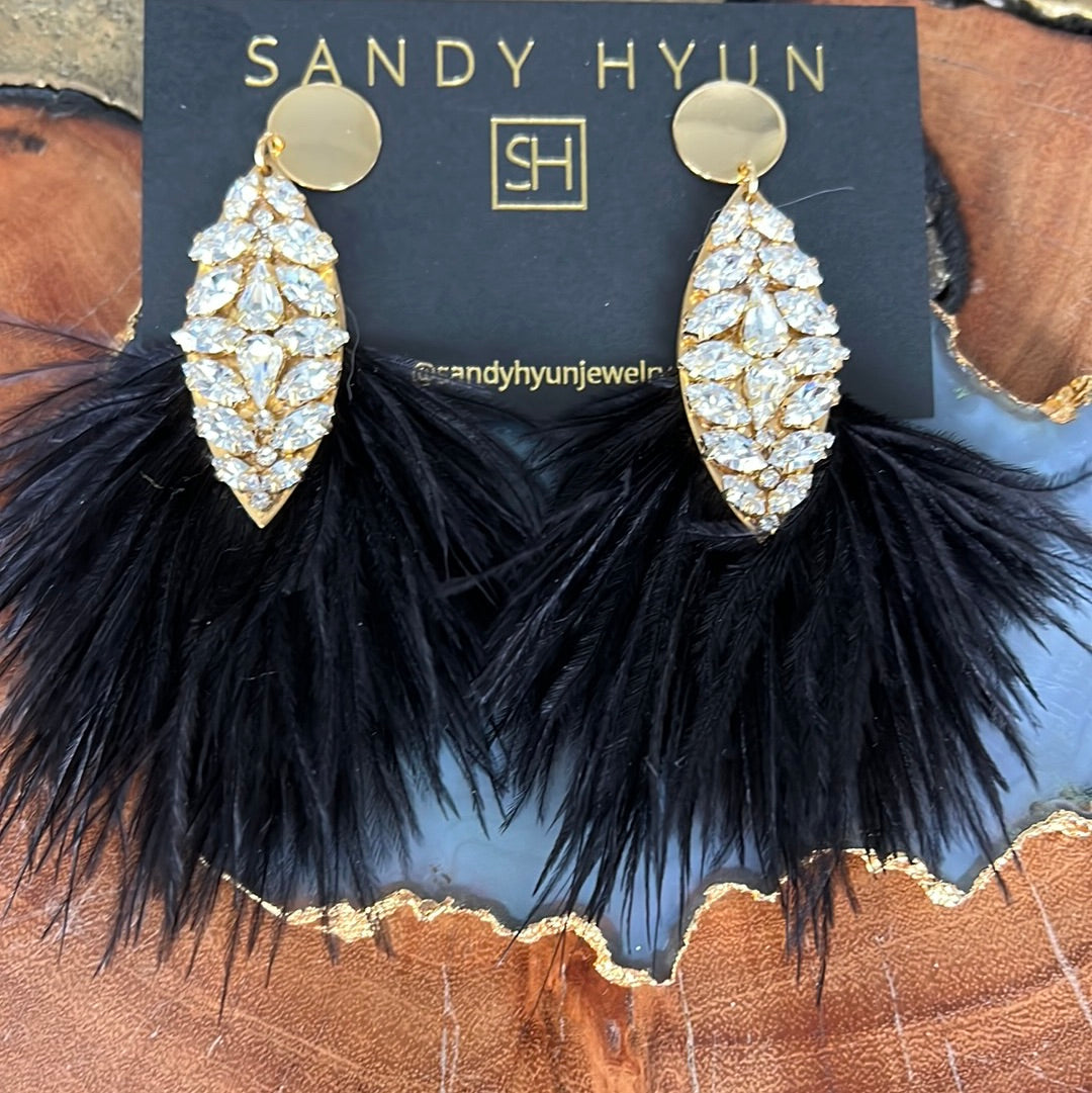Sandy Hyun Big Feather Crystal Drops