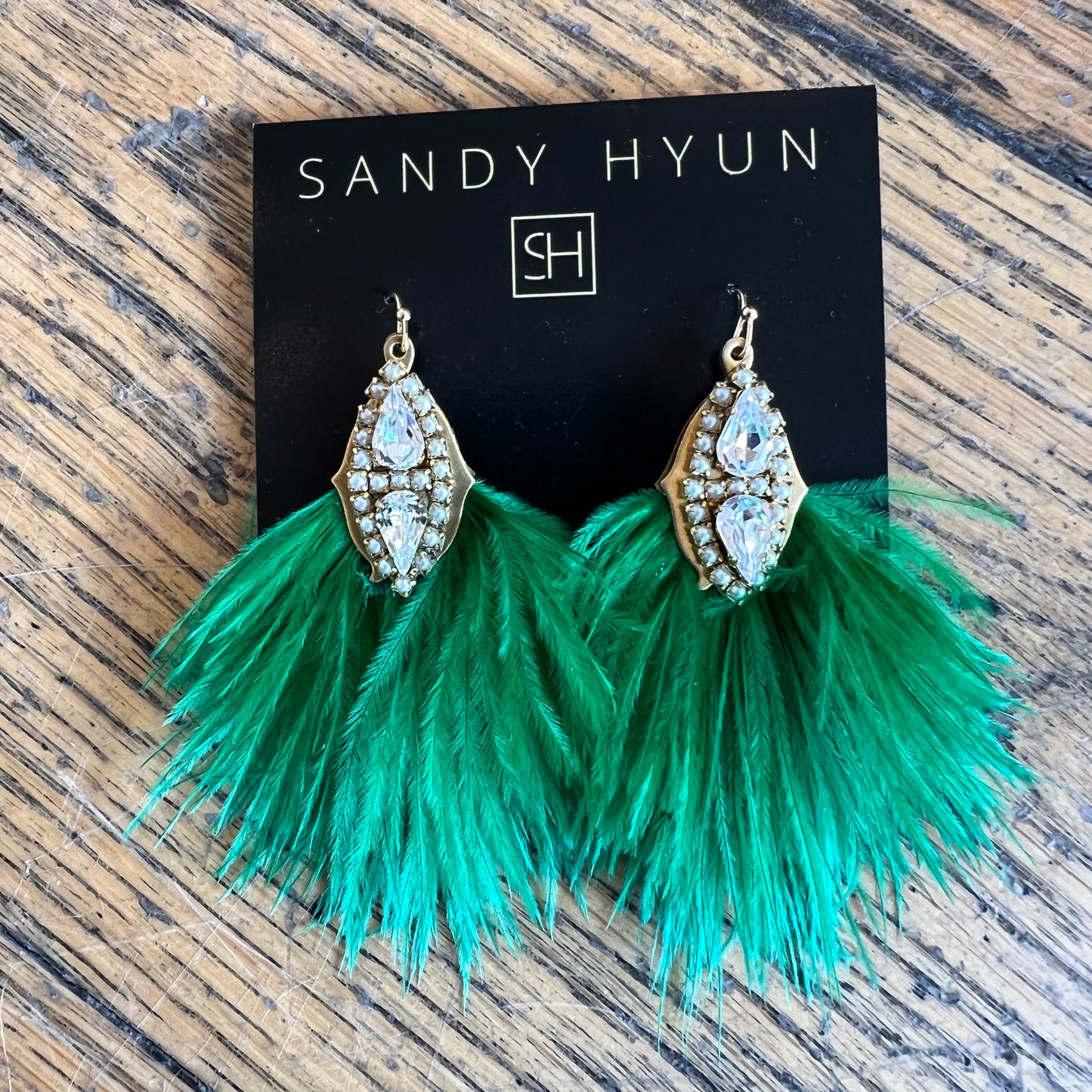 Sandy Hyun Green Feather Earrings