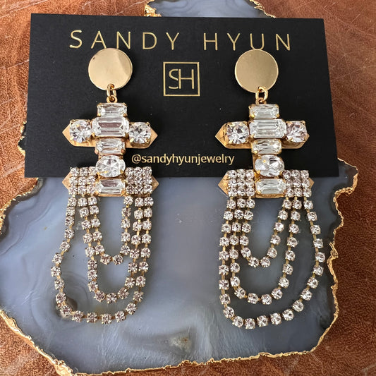 Sandy Hyun Cross Drop Earring