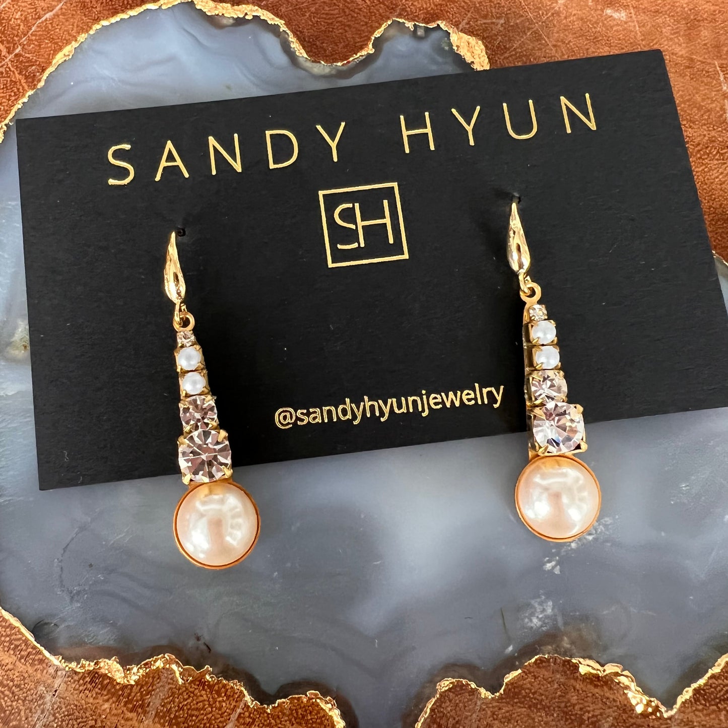 Sandy Hyun Crystal Pearl Drop Earrings