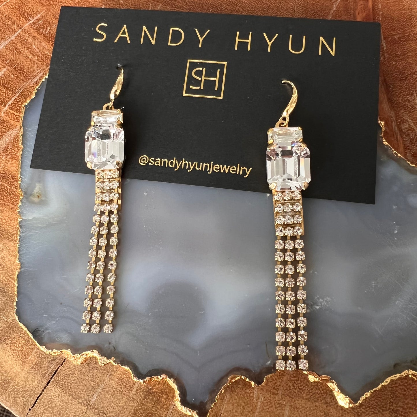 Sandy Hyun Crystal Drop Fringe Earrings