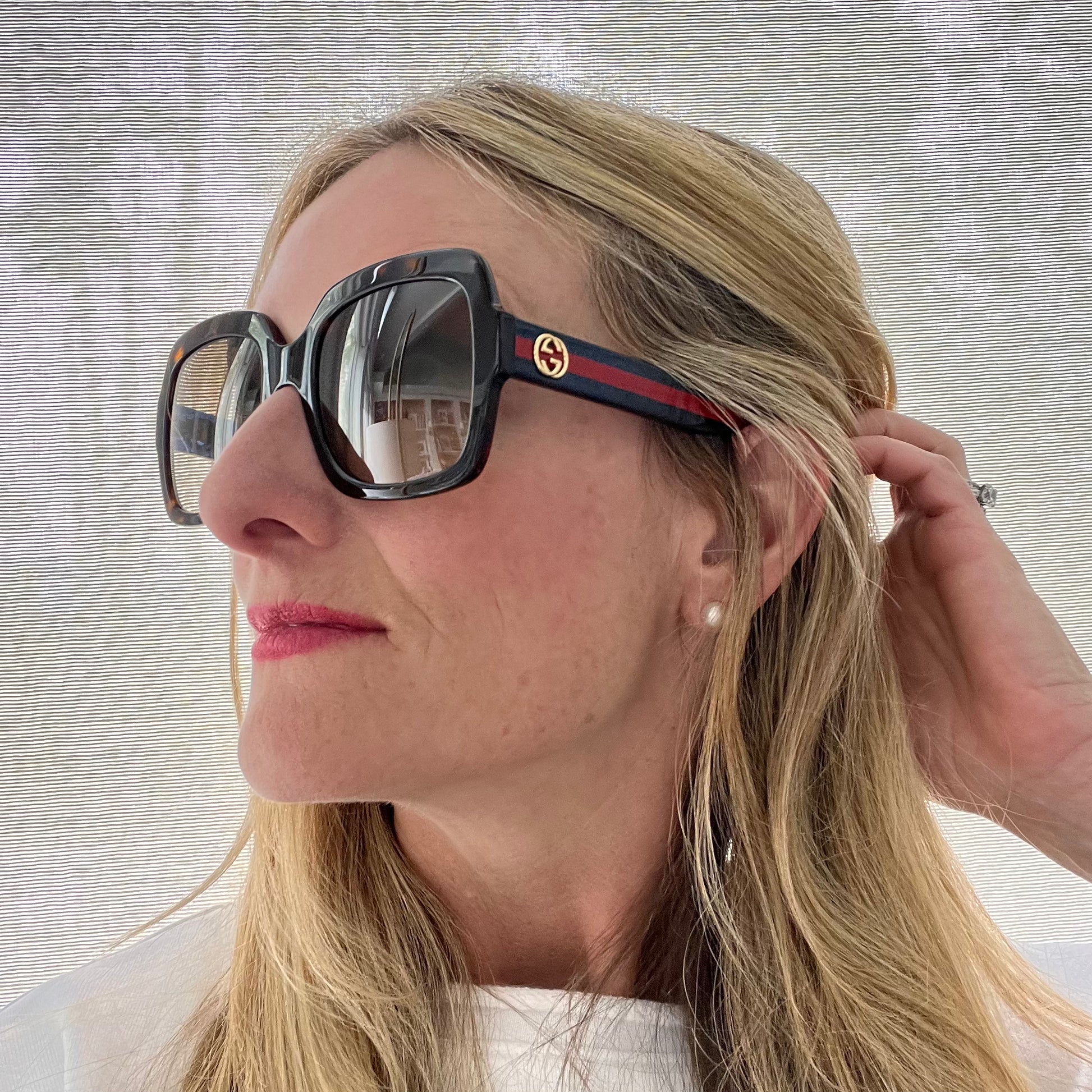 Gucci Square Tort Frames Blue Red Arm Sunglasses