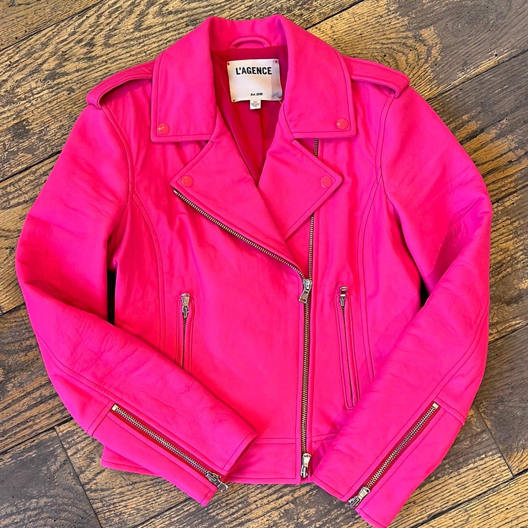 L'Agence Neon Pink Biker Jacket