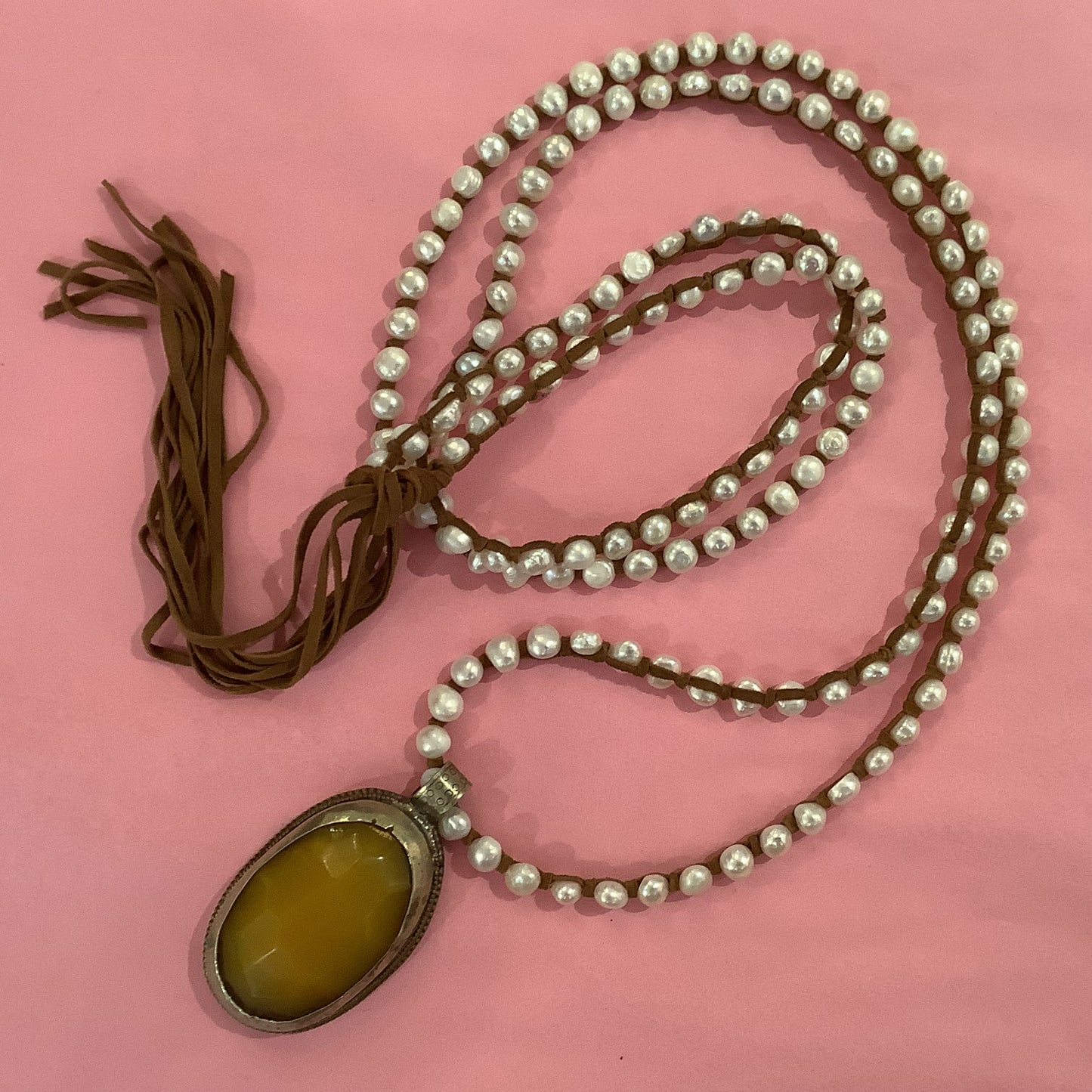 Tess Tibetan Xlong White Amber Pendant Necklace